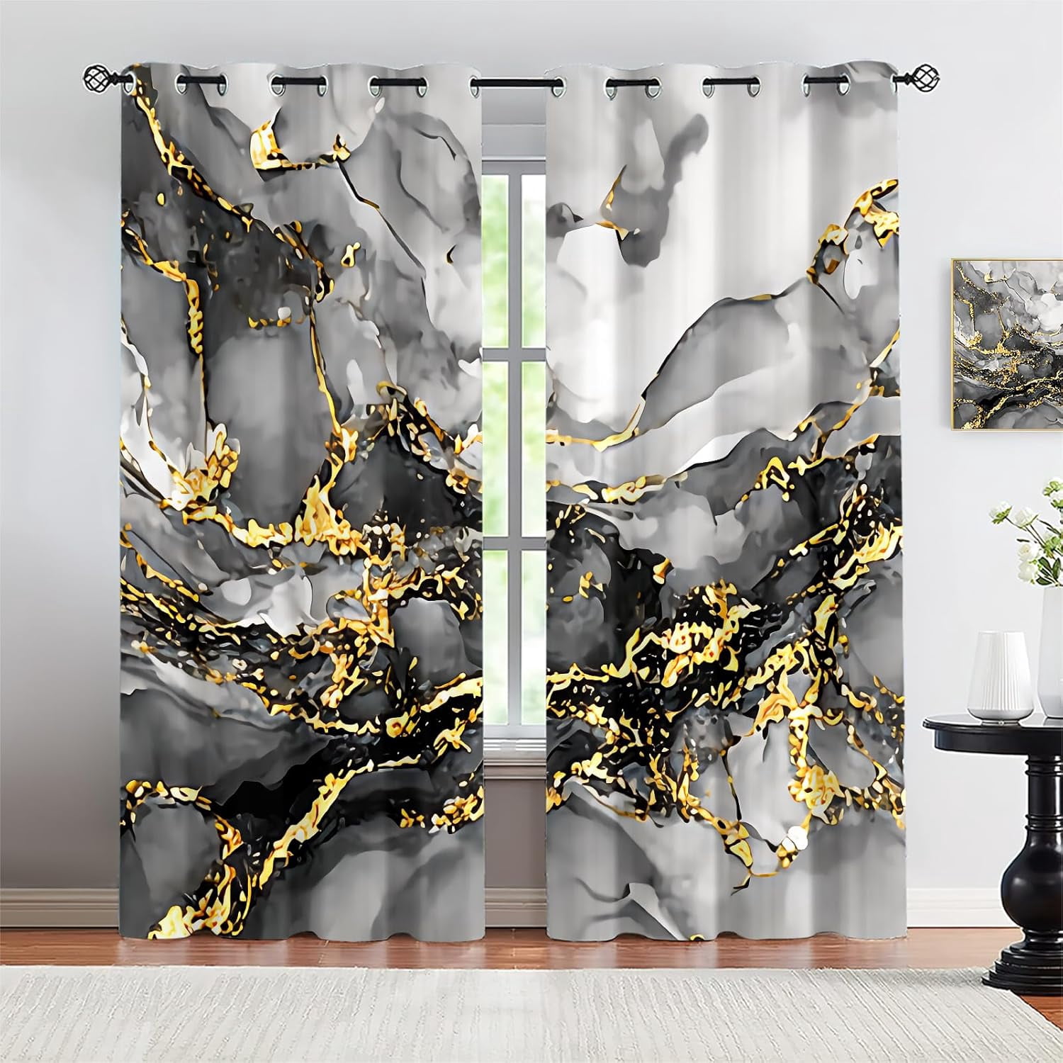 Luxury Black Gold Marble Texture Blackout Window Curtain Nordic Photo Inspiration