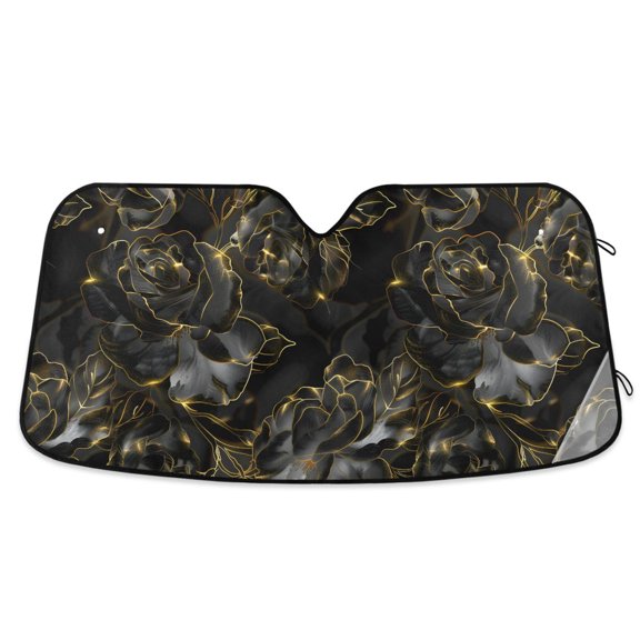 Luxury Black Rose Car Windshield Sun Shade Foldable Car Front Window Visor Heat and UV Protection 53x23.5