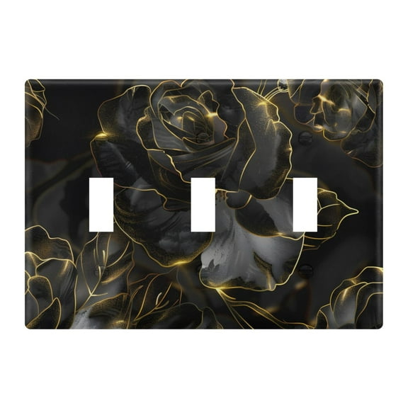 Luxury Black Rose Light Switch Plate Covers 3 Gang Wall Plate Plastics Outlet Covers for Kitchen Home Office Decor