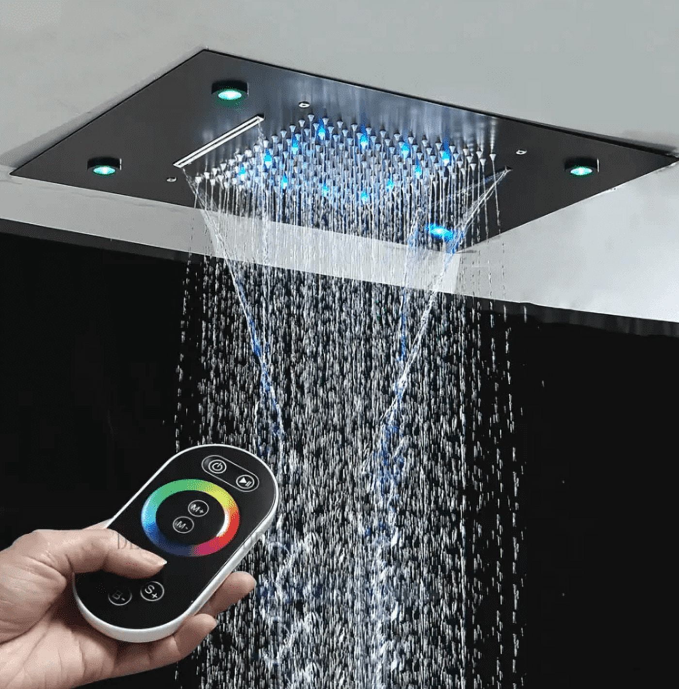Luxury Black Thermostatic LED Shower Set with Rainfall & Waterfall ...