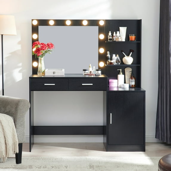 Luxury Black Vanity Desk - 3 Levels, Bedroom Professional Look