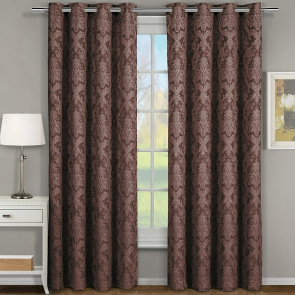 Luxury Blair Damask Floral Curtains Jacquard Drapes Grommet Top Panels (Set of 2)