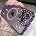 thumbnail image 1 of Luxury Bling Crystal Lens Film Magsafe Phone Case For iPhone 16 15 12 13 14 Pro Max Plus Magnetic Wireless Charging Clear Cover Dark purple For iPhone 13 Pro, 1 of 7