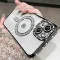 thumbnail image 1 of Luxury Bling Crystal Lens Film Magsafe Phone Case For iPhone 16 15 12 13 14 Pro Max Plus Magnetic Wireless Charging Clear Cover black For iPhone 14 ProMax, 1 of 7