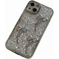 thumbnail image 1 of Luxury Bling Glitter 3D Bows Hard Phone Case Compatible with iPhone Case (Silver,iPhone 14), 1 of 6