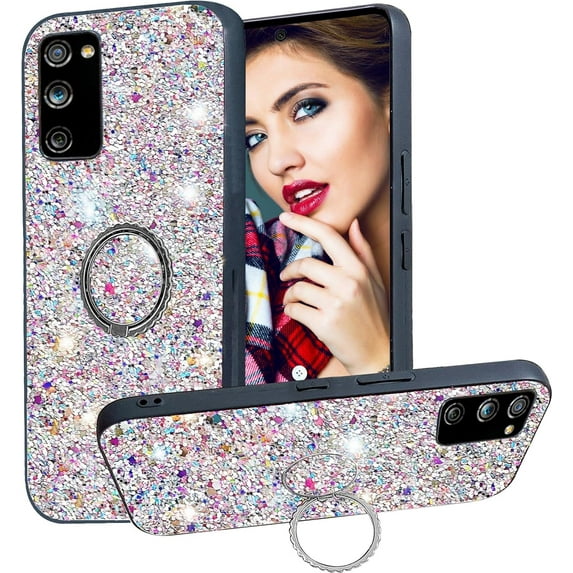 Luxury Bling Phone Case Compatible with Samsung Galaxy S20 FE 5G for Women Girls, Slim Soft TPU Bumper Glitter Sparkle Shiny Cover with Ring Kickstand for Samsung Galaxy S20 FE 5G CZ-Silver