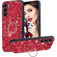 thumbnail image 1 of Luxury Bling Phone Case Compatible with Samsung Galaxy S22+ Plus (Not S22) for Women Girls, Slim Soft TPU Bumper Glitter Sparkle Shiny Cover with Ring Kickstand for Galaxy S22 Plus CZ-Red, 1 of 7
