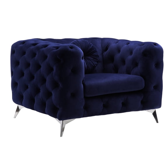 Luxury Blue Velvet Chair - Exceptional Comfort, Diamond Pattern Tufting, Hardwood Inner Frame, Sleek Metal Legs Chair, Stylish , Strong Construction, Relaxing Seat