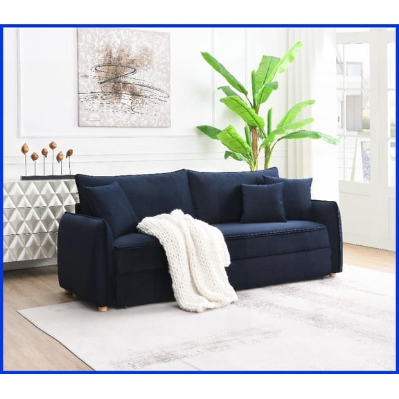 Luxury Blue Velvet Sleeper Sectional Sofa with Storage - 3 Pillows for Living Room
