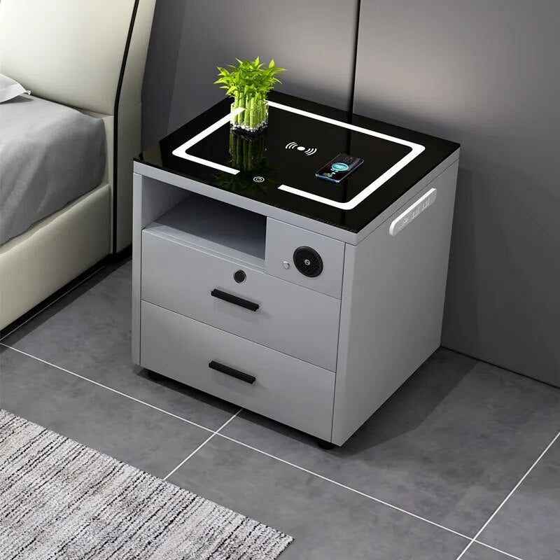 Luxury Bluetooth Nightstands Wireless Charging Lock Lamp Smart Sofa Bedside Table Drawers