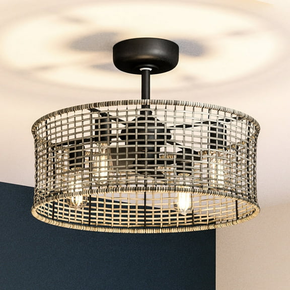 Luxury Bohemian Ceiling Fan, 17.875H x 25.25W, with Eclectic Style, Midnight Black, UHP9380 by Urban Ambiance