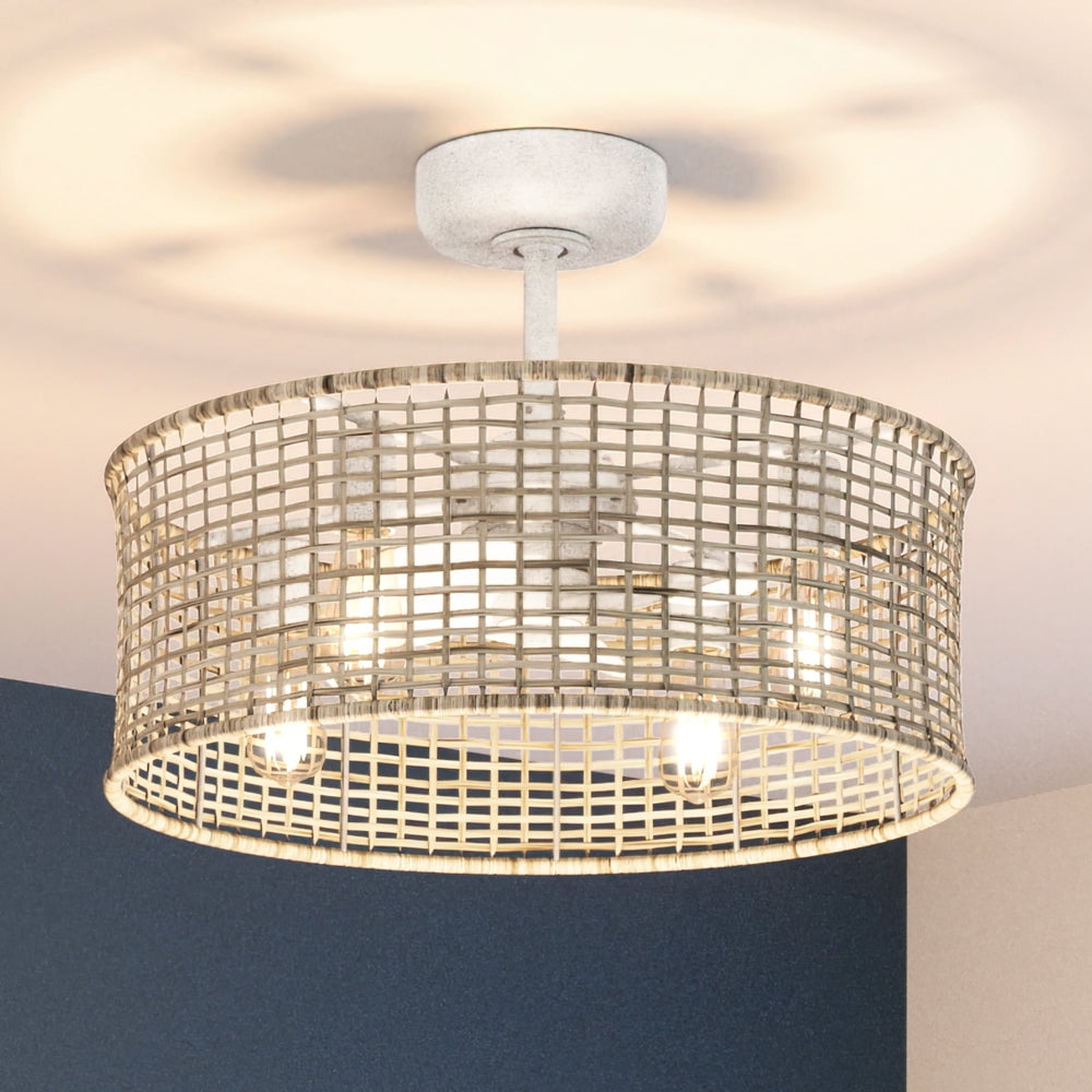 Warm White Wicker Drum Ceiling Fan with Remote and Lighting