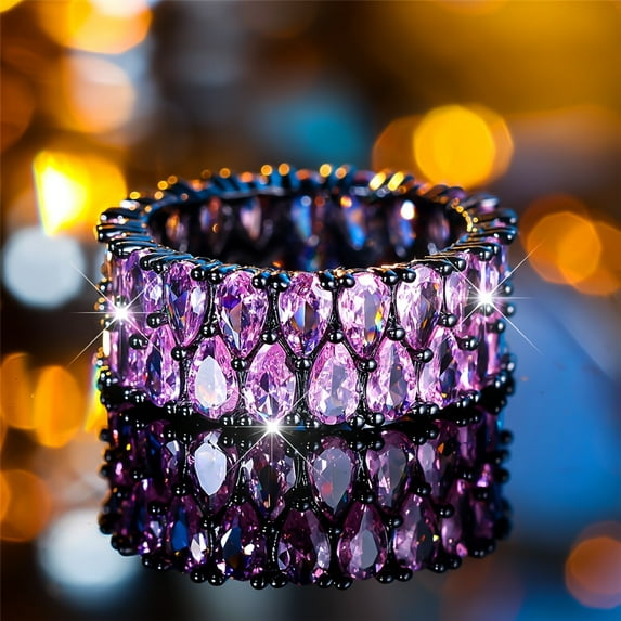 Luxury Bohemian Style Elegant Black and Gold Engagement Ring - Purple and Blue Combination Clasp Zirconia Water Drop Design, Retro Details, Suitable for Wedding, Special Occasions and Daily Wearing