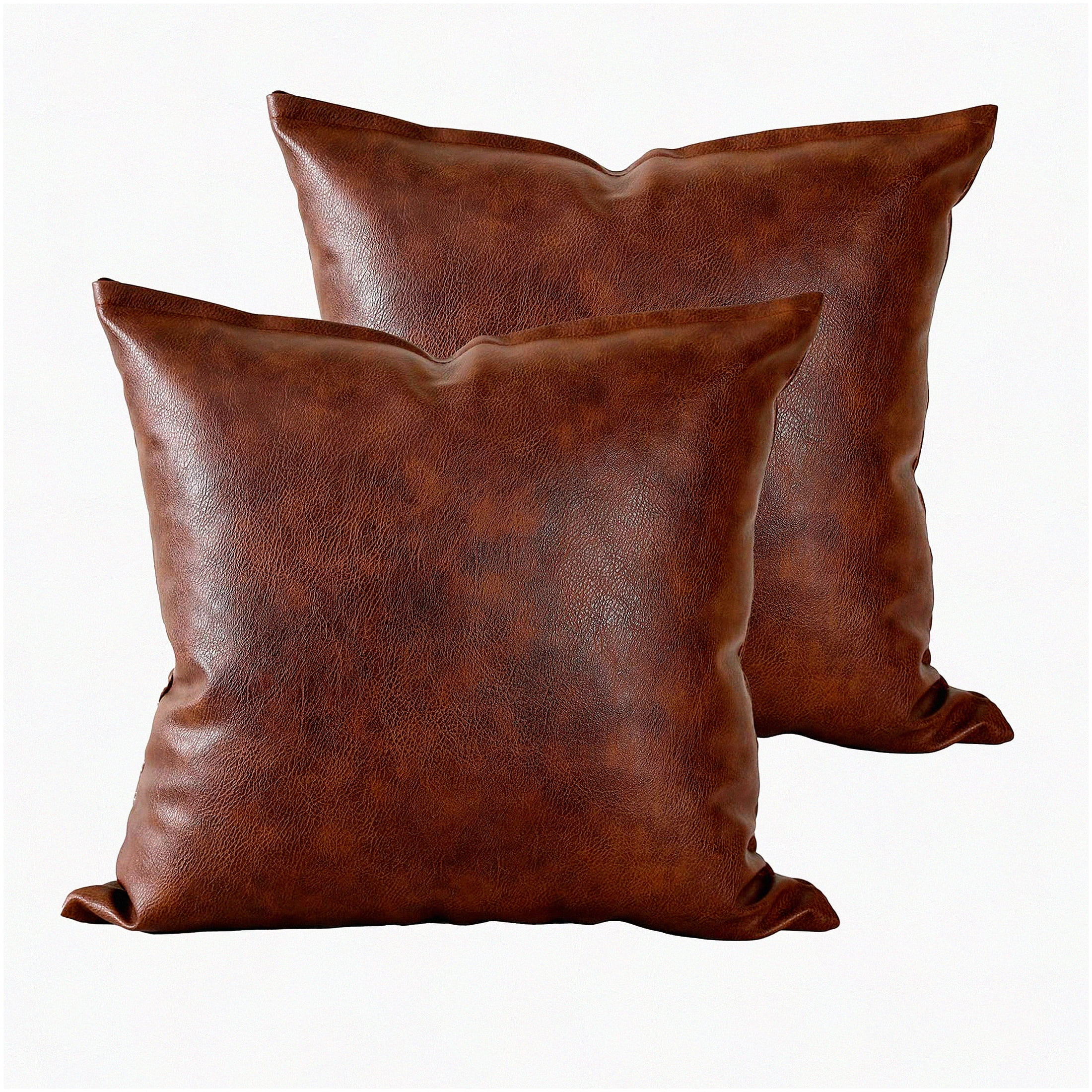 Set of 2 Dark Brown Faux Leather Square Pillow Covers