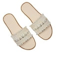 thumbnail image 1 of Luxury Boho Flat Sandals for Women Pearl Decor Open Toe Trendy Slide Sandal Going Out Resort Beach Slippers Summer, 1 of 5