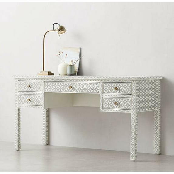 Luxury Bone Inlay Entryway Table – Bold Multicolor Design with Brass Support | Artisan-Made Console Furniture