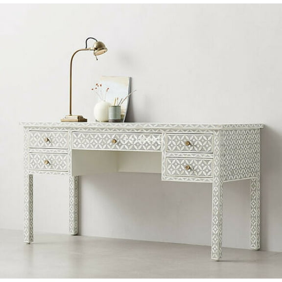 Luxury Bone Inlay Entryway Table – Bold Multicolor Design with Brass Support | Artisan-Made Console Furniture