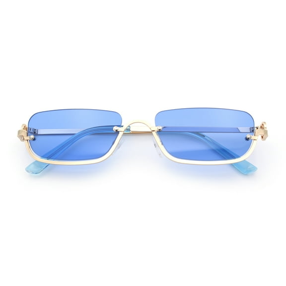 Luxury Bottom Half Rim Metal Frame Rectangle Fashion Sunglasses Gold - Blue
