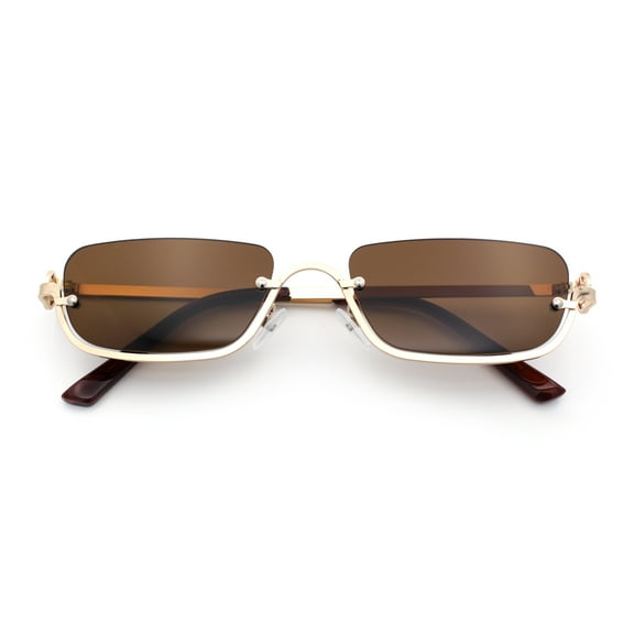 Luxury Bottom Half Rim Metal Frame Rectangle Fashion Sunglasses Gold - Dark Brown
