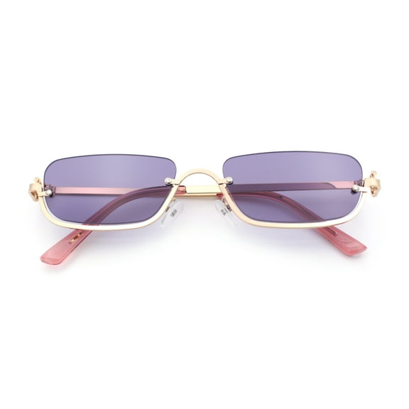 Luxury Bottom Half Rim Metal Frame Rectangle Fashion Sunglasses Gold - Purple