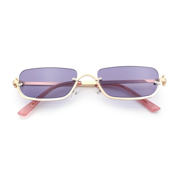 Luxury Bottom Half Rim Metal Frame Rectangle Fashion Sunglasses Gold - Purple
