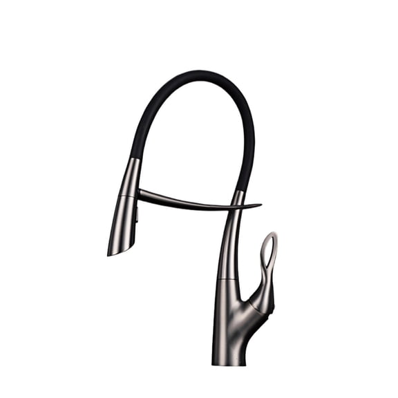 Luxury Brass Gun Gray Kitchen Faucet, Magnetic Suction Pull-out Design Single Handle Cold & Hot Dual Control 2-function Sink Tap