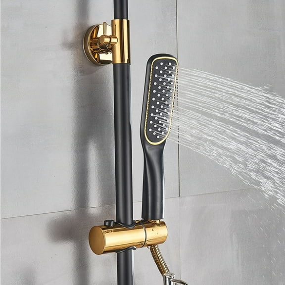 Luxury Brass Shower Set with 3-Way Adjustable Water Flow – Black & Gold, Hot and Cold Function, Leak-Proof Design, and Adjustable Height for Home & Hotel Use