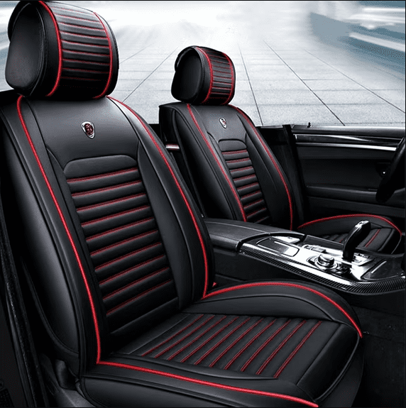 Luxury Breathable Car Seat Covers, Universal 5D PU Leather Front Seat Protectors Compatible with Airbag Protector for Most Cars SUVs Trucks（Black Red,1PC）