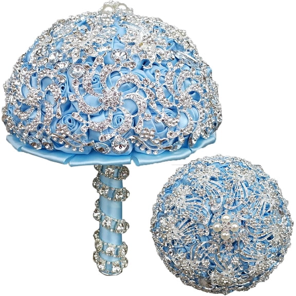 Luxury Bridal Bouquets for Bride – Handmade Rhinestone Wedding Bouquet with Satin Rose & Pearl Handle – Artificial Silk Rose Wedding Bouquets for Bride Cascading Flower Bouquet Wedding Decor