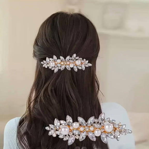 Luxury Bridal Hair Barrette Clear Crystal Leaf Rhinestone Wedding Hair Clip