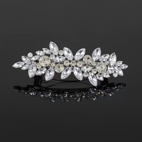 Luxury Bridal Hair Barrette Clear Crystal Leaf Rhinestone Wedding Hair Clip