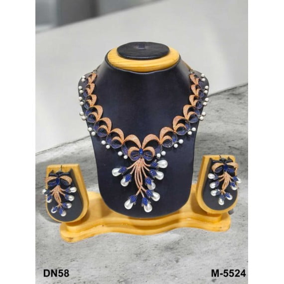 Luxury Bridal Necklace Set with Earrings – Silver-Tone Cubic Zirconia & Pearl Jewelry for Women