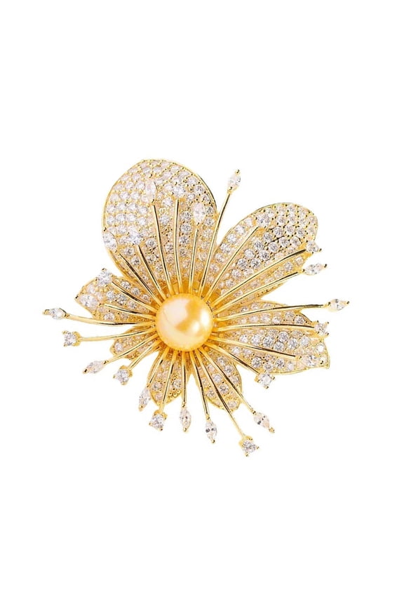 Luxury Brooch with Crystal Accents & Simulated Pearls, Floral Lapel Pin for Women