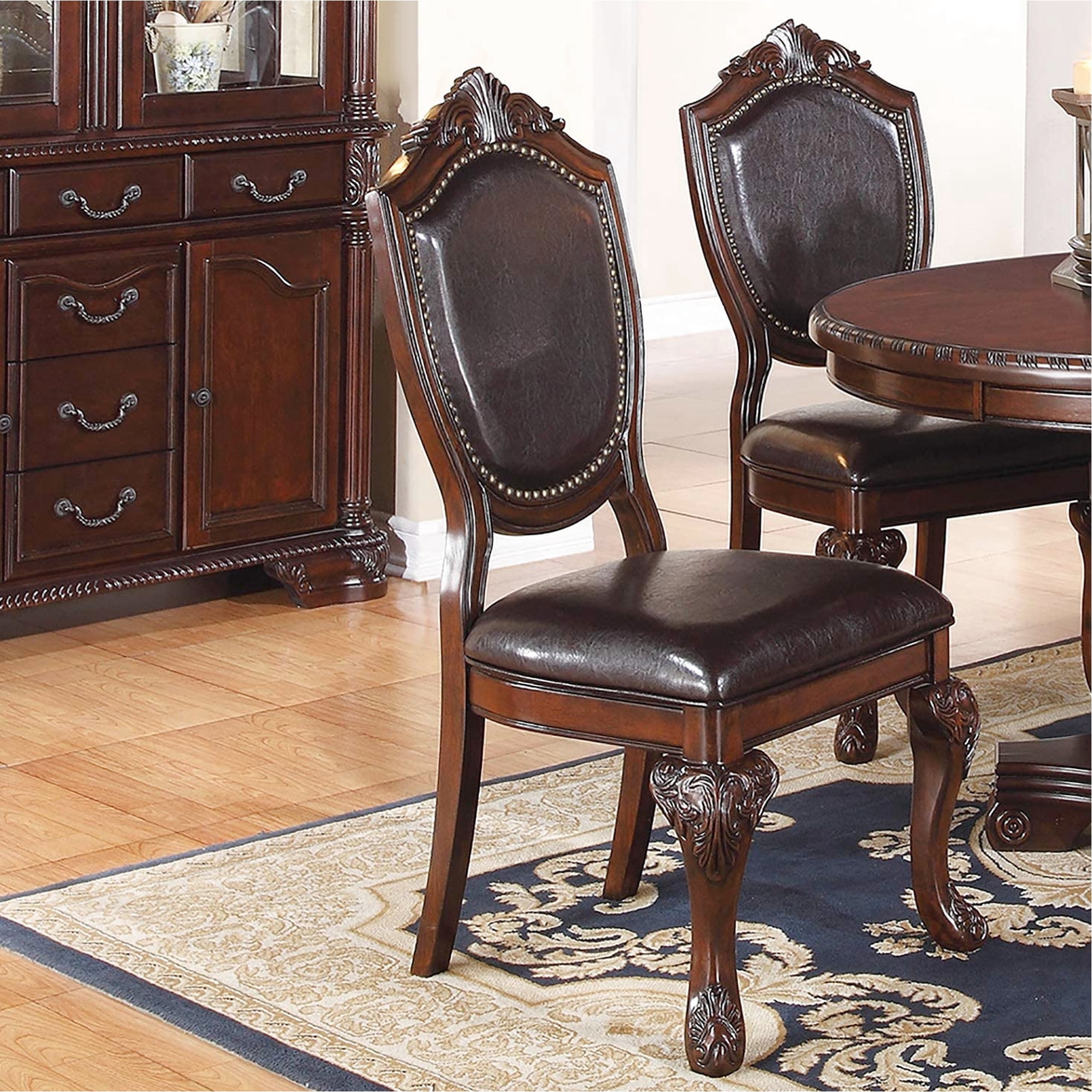 Luxury Brown Dining Room Chairs, 2 In Rubberwood With Faux Leather Seat — free download