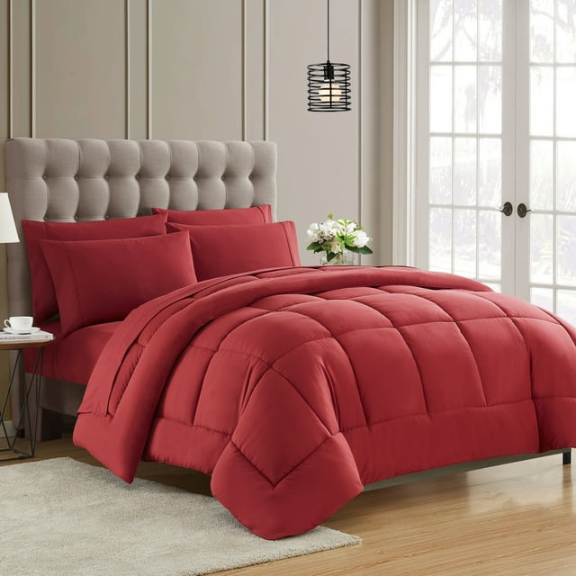 Luxury Burgundy 5-piece Bed in a Bag Down Alternative Comforter Set, Twin