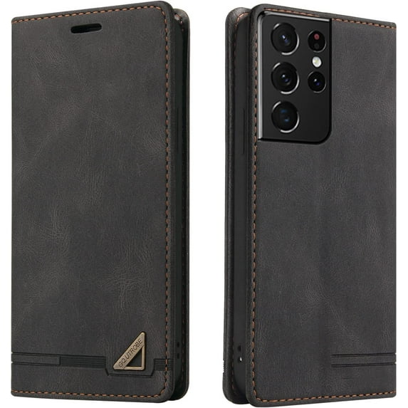 Luxury Business Comfortable PU+TPU Phone case with Card Holder for Samsung Galaxy Note 20 10 9 8 Ultra Pro Bracket Function Anti-Shock Protective Cover(Black,Note 10)