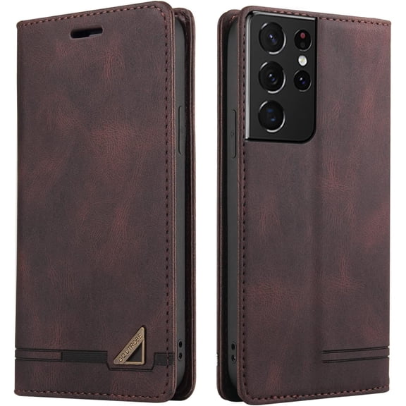 Luxury Business Comfortable PU+TPU Phone case with Card Holder for Samsung Galaxy Note 20 10 9 8 Ultra Pro Bracket Function Anti-Shock Protective Cover(Brown,Note 10 Pro)