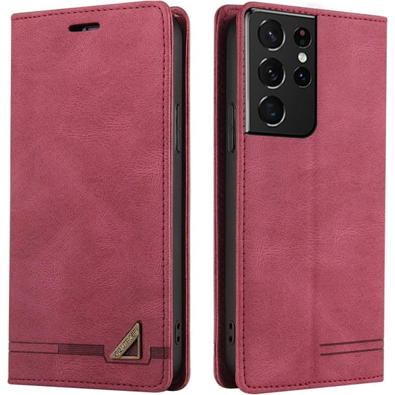 Luxury Business Comfortable PU+TPU Phone case with Card Holder for Samsung Galaxy Note 20 10 9 8 Ultra Pro Bracket Function Anti-Shock Protective Cover(Red,Note 20 Ultra)