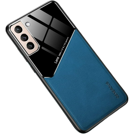 Luxury Business Slim Phone Case PU+TPU Car Magnetic Shockproof Back Cover Tempered Glass Lens Protection for Samsung Galaxy A14 A33 A34 A20S A23 A22 A21S A13 A12 5G 4G(Blue,Samsung A22 5G)