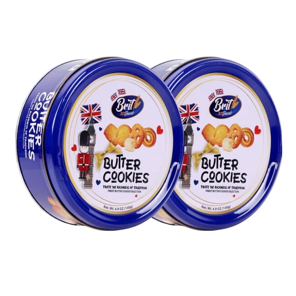 Luxury Butter Cookies in Decorative Gift Tin - 140g Traditional European Biscuits in Airtight Metal Box - Delightful Treat for Birthdays, Christmas, Mother's Day & Special Occasions (Small, 2, count)