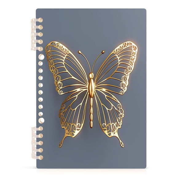 Luxury Butterfly Notebooks 1-subject Journal 60 Sheets A5 College Ruled Paper Detachable Ring 8.3"x5.7"
