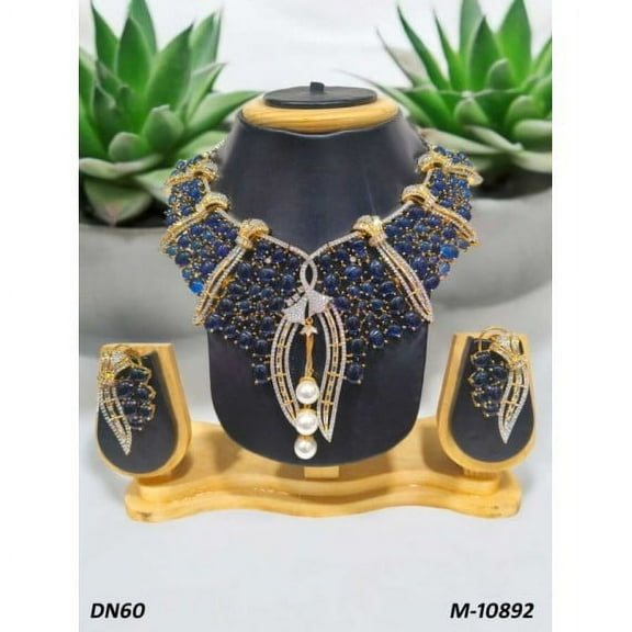 Luxury CZ Statement Necklace Set | White Tone Bridal Jewelry with Matching Earrings