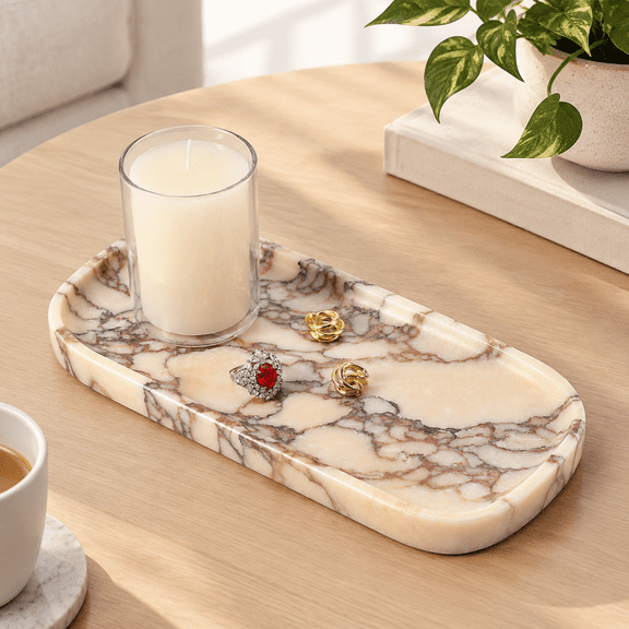 Luxury Calacatta Viola Marble Tray 10"x5" Vanity For Bathroom Countertop Kitchen Sink Rectangular Stone Perfume Fragrance Decorat