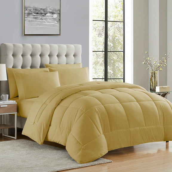 Luxury 7 Piece Bed-in-a-Bag Down Alternative Comforter and Sheet Set - Camel - King