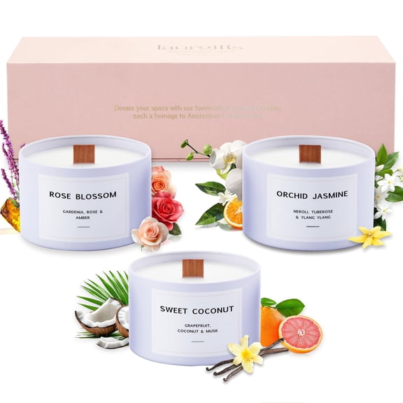 Luxury Candle Gift Set for Women - Luxury Candle Box with 3 Scented Soy Candles in Pink Box - Birthday, Housewarming, Valentines & Galentines Gift Y101