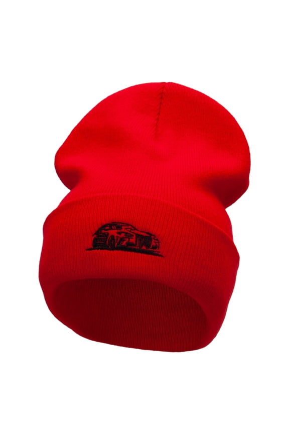 Luxury Car Embroidered 12 Inch Long Knitted Beanie - Red OSFM