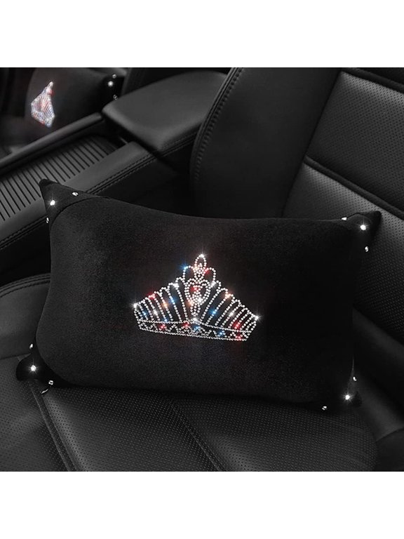Luxury Car Pillow with Bling Bling Diamond Crown, Headrest Pillow, Lumbar Pillow