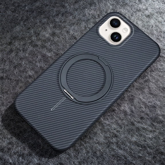 Luxury Carbon Fiber Case for iPhone 13, Magnetic Compatible Slim Cover with 360° Invisible Ring Stand, Lightweight Shockproof Protective Phone Case - Black