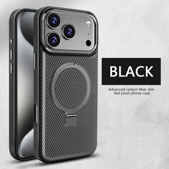 Luxury Carbon Fiber For iPhone 17 Case with Magnetic Ring Stand, Compatible with MagSafe Wireless Charging,Shockproof Rugged Bumper Protective Cover Metallic Camera Protection,Black