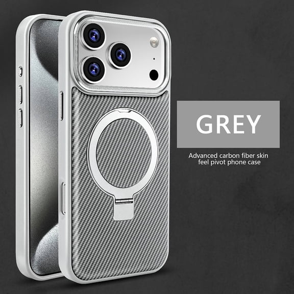 Luxury Carbon Fiber For iPhone 17 Pro Case with Magnetic Ring Stand, Compatible with MagSafe Wireless Charging,Shockproof Rugged Bumper Protective Cover Metallic Camera Protection,Gray